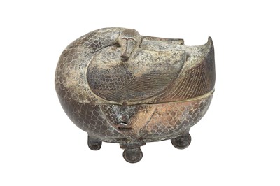 Lot 18 - AN INDIAN BRASS DUCK-SHAPED CONTAINER