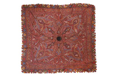 Lot 63 - A LARGE EMBROIDERED KASHMIRI SHAWL