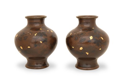 Lot 105 - A PAIR OF BRONZE 'BUTTERFLIES AND BLOSSOMS' VASES BY THE NOGAWA COMPANY