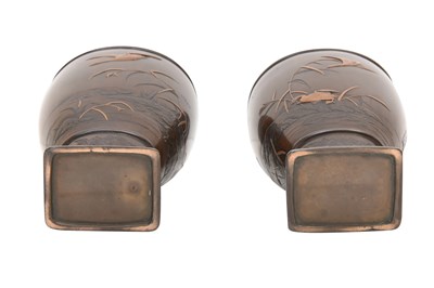 Lot 104 - A PAIR OF BRONZE 'WILD GEESE' VASES BY THE MIYAO EISUKE COMPANY