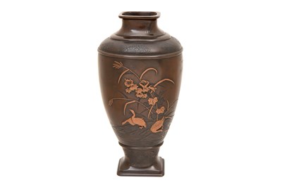 Lot 104 - A PAIR OF BRONZE 'WILD GEESE' VASES BY THE MIYAO EISUKE COMPANY