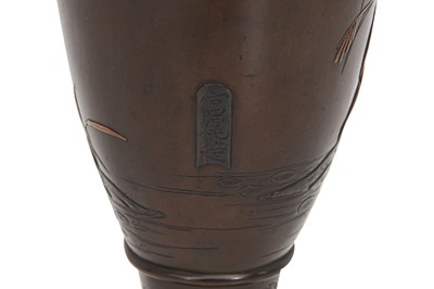 Lot 104 - A PAIR OF BRONZE 'WILD GEESE' VASES BY THE MIYAO EISUKE COMPANY