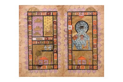 Lot 54 - A LOOSE ILLUSTRATED BIFOLIO FROM A KASHMIRI DALA’IL AL-KHAYRAT BY AL-JAZULI (D. 1465 AD)