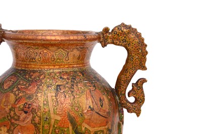 Lot 341 - A KASHMIRI GILT AND LACQUERED PAPIER-MÂCHÉ POSY VASE WITH DRAGON HANDLES