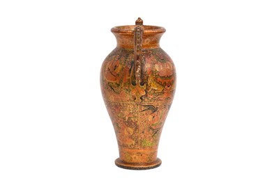 Lot 341 - A KASHMIRI GILT AND LACQUERED PAPIER-MÂCHÉ POSY VASE WITH DRAGON HANDLES