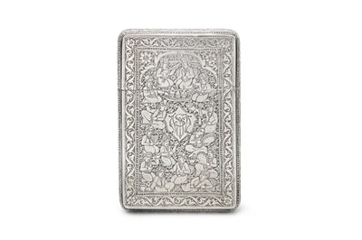 Lot 110 - AN ENGRAVED SILVER CARD CASE WITH ROYAL BANQUET SCENES