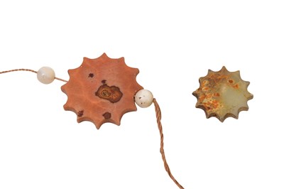 Lot 214 - A SUFI BEKTASHI ORDER HONORIFIC BELT AND CARVED AGATE TWELVE-POINTED STAR AMULETS