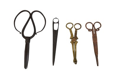 Lot 53 - FOUR PAIRS OF STEEL AND BRASS SCISSORS