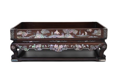 Lot 49 - A WOOD MOTHER-OF-PEARL INLAID OPIUM TRAY