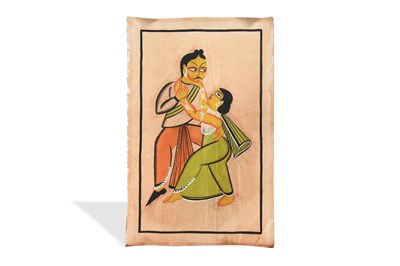 Lot 40 - A KALIGHAT PAINTING OF AN INDIAN COUPLE