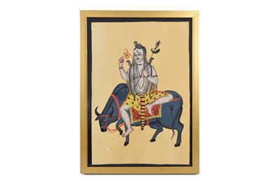 Lot 38 - A KALIGHAT PAINTING OF SHIVA ON HIS VAHANA, NANDI THE BULL