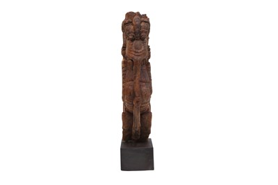 Lot 25 - A CARVED AND PAINTED HARDWOOD VYALA-SHAPED ARCHITECTURAL SUPPORT