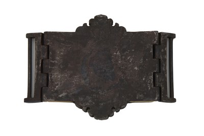 Lot 106 - A SAFAVID-REVIVAL GOLD-DAMASCENED STEEL BELT BUCKLE