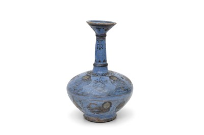 Lot 158 - A BLUE-GLAZED POLYCHROME-ENAMELLED MINA’I POTTERY BOTTLE