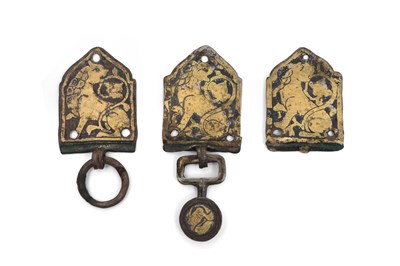 Lot 225 - THREE PARCEL-GILT SILVER AND NIELLO BELT FITTINGS