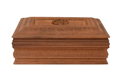Lot 70 - AN ANGLO-INDIAN CARVED SANDALWOOD LIDDED BOX