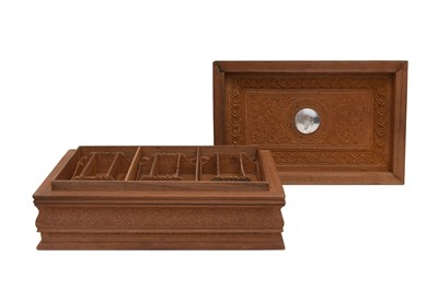 Lot 70 - AN ANGLO-INDIAN CARVED SANDALWOOD LIDDED BOX