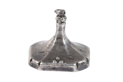Lot 14 - A MOUNTED QAJAR BRASS SEAL WITH THE SHIR O SHAMSHIR (LION AND SWORD) SYMBOL