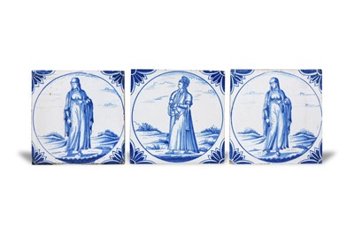 Lot 164 - THREE SQUARE DELFT POTTERY TILES WITH OTTOMAN MAIDENS BY RAVESTEIJN