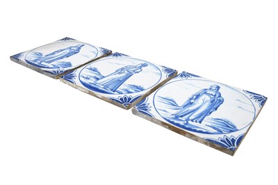 Lot 164 - THREE SQUARE DELFT POTTERY TILES WITH OTTOMAN MAIDENS BY RAVESTEIJN