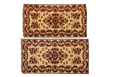 Lot 207 - A PAIR OF LATE OTTOMAN VOIDED SILK VELVET PANELS (ÇATMA)