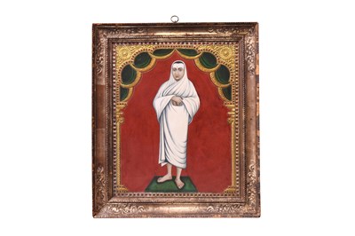 Lot 73 - A TANJORE STANDING PORTRAIT OF A SHAIVA BHAKTI SAINT, POSSIBLY A TAMIL NAYANAR