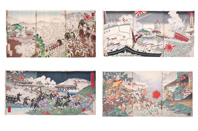 Lot 114 - FOUR SINO-JAPANESE AND KOREAN WAR WOODBLOCK PRINT TRIPTYCHS