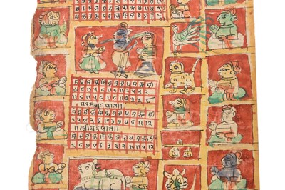 Lot 74 - AN INDIAN ALMANAC SCROLL WITH NUMERICAL CHARTS, AUSPICIOUS BLESSINGS, AND DEITIES