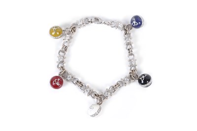 Lot 47 - A JACOB & CO. STAINLESS STEEL BRACELET WITH POLYCHROME ENAMELLED CHARMS