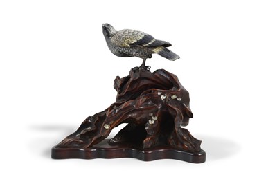 Lot 96 - AN ENAMELLED SILVER MODEL OF A HAWK