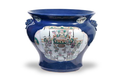 Lot 38 - A LARGE POWDER BLUE-GROUND FAMILLE ROSE FISHBOWL