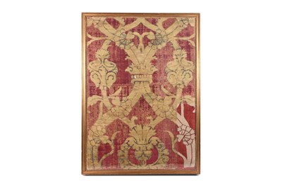 Lot 205 - A CRIMSON RED SILK VELVET AND METAL THREAD BROCADE PANEL