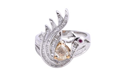 Lot 24 - A DIAMOND-SET 18K WHITE GOLD PHOENIX RING