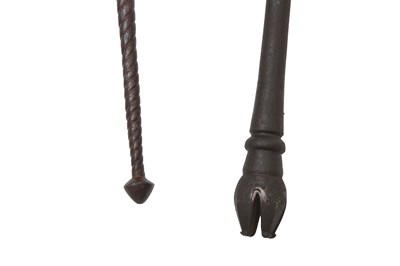 Lot 91 - TWO INDIAN STEEL SUFI CRUTCHES WITH ANIMAL HEADS