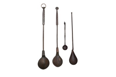 Lot 51 - THREE LARGE LADLES AND A MEASURING SPOON