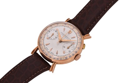 Lot 97 - A MEN'S GIRARD-PERREGAUX 18K ROSE GOLD MANUAL CHRONOGRAPH WRISTWATCH.