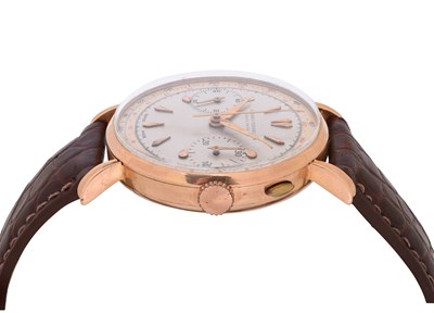 Lot 97 - A MEN'S GIRARD-PERREGAUX 18K ROSE GOLD MANUAL CHRONOGRAPH WRISTWATCH.