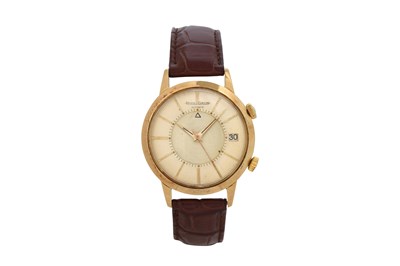 Lot 36 - A MEN'S JAEGER-LECOULTRE GOLD PLATED AUTOMATIC ALARM WRISTWATCH.