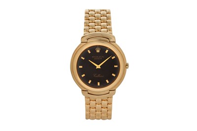 Lot 57 - A RARE UNISEX ROLEX 18K YELLOW GOLD QUARTZ BRACELET WATCH.